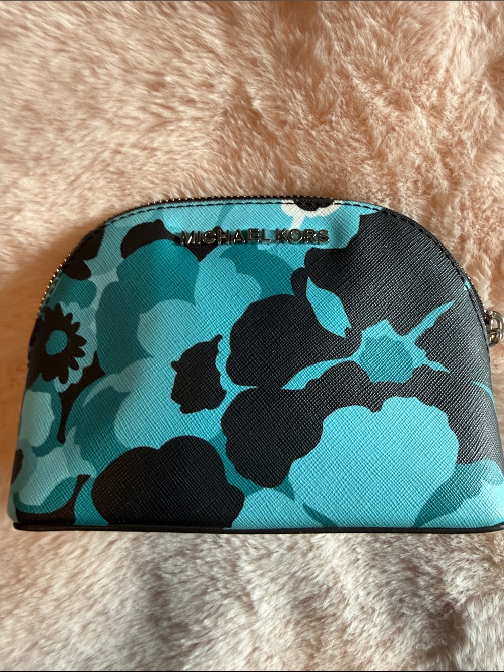 Michael Kors Turquoise & Black Floral Dome Cosmetic Bag